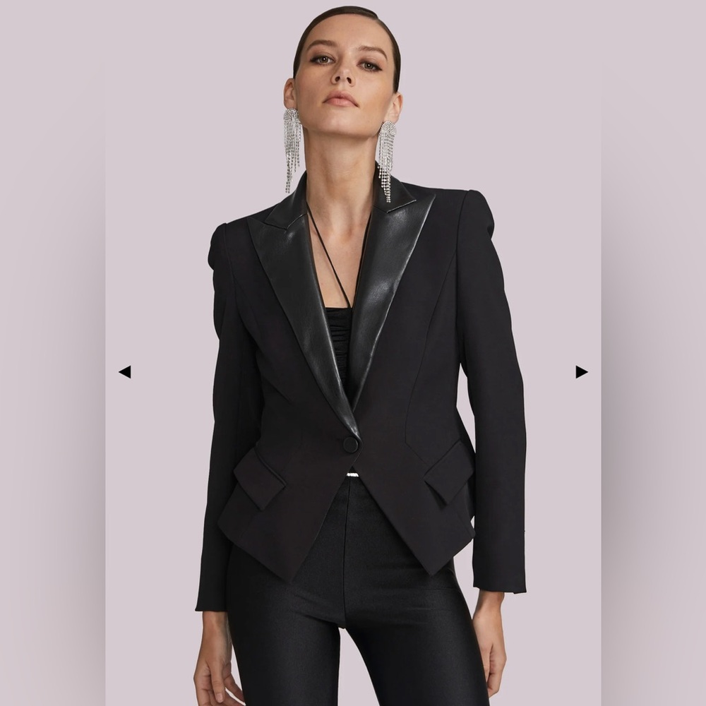 MARA VEGAN LEATHER COMBO CREPE BLAZER - Size Small